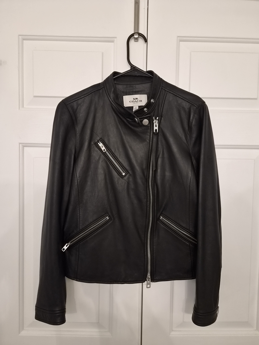 COACH Women's Black Leather Moto Jacket